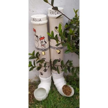 Comedouro bebedouro PVC para cães c/cadeado