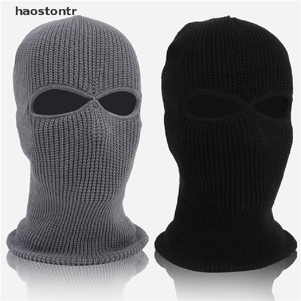 [haostontr] Boné De Inverno Tricotado Quente Macio 2 Buracos Chapéu De Esqui Balaclava Tático Do Exército