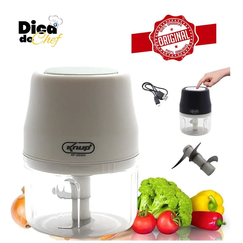 Mini Processador Triturador De Alimentos Eletrico Sem Fio 250 Ml Com 3 Lâminas Alho Cebola Legumes Master Chef