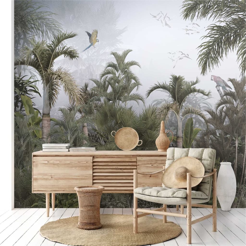 Papel De Parede Tropical Folhagem Folhas Selva Painel Adesivo G1167