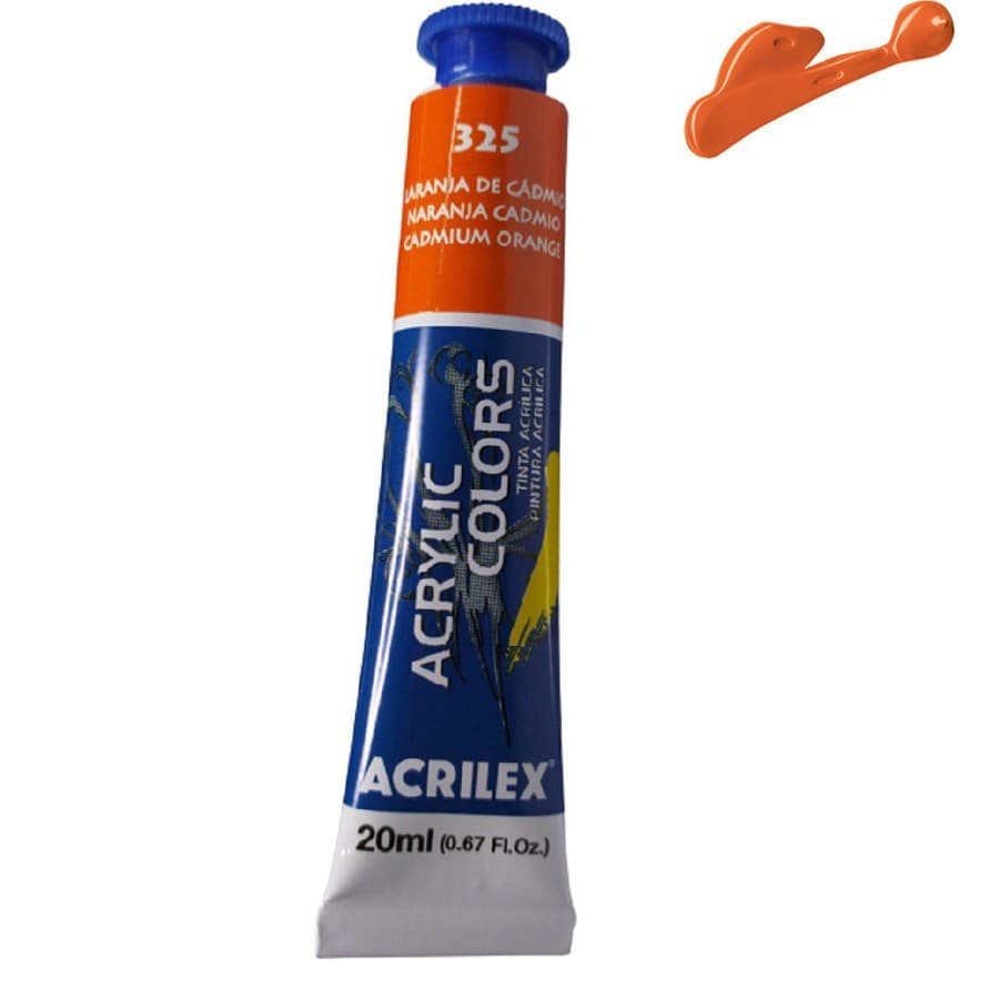 Tinta Acrylic Colors Laranja de Cádmio 325 Acrilex - Tinta Acrílica para Tela - Bisnaga de 20ml