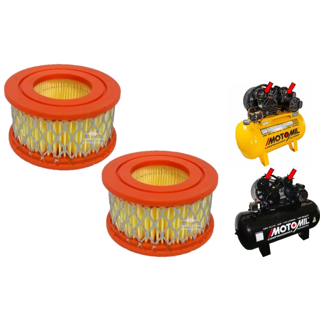 Kit 2 Filtros Elemento Compressor CMV 6 / CMV 10pl / CMV 15 da MotoMil c/ Tela 75X40X38