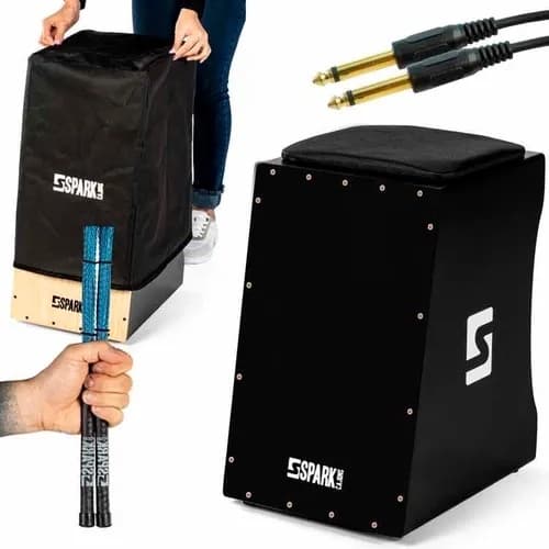 Cajon Eletrico Cajon Eletroacústico + Capa Cajon + Vassourinha Cajons + Cabo P10 Spark Instrumentos Musicais Percussão