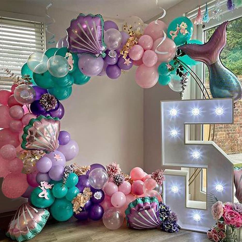 97 peças novo estilo tema sereia decoração de aniversário decoração de festa balão de látex concha rabo de peixe folha d