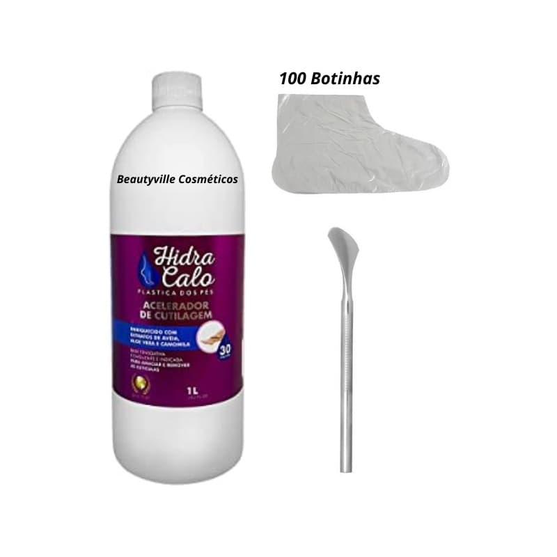 Hidracalo 1 Litro Locao Emoliente Plastica e Spa dos Pés + 100 Botinhas + Espatula 222
