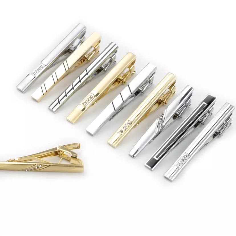 KIT 20 Prendedor de Gravata Inoxidável 4CM Slim ou Tradicional Dourado Prata ou Misto Masculino
