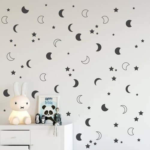 Adesivos De Parede Kit Luas + Estrelas 100 Unidades 3cm Quarto Infantil Bebê Decoração Céu