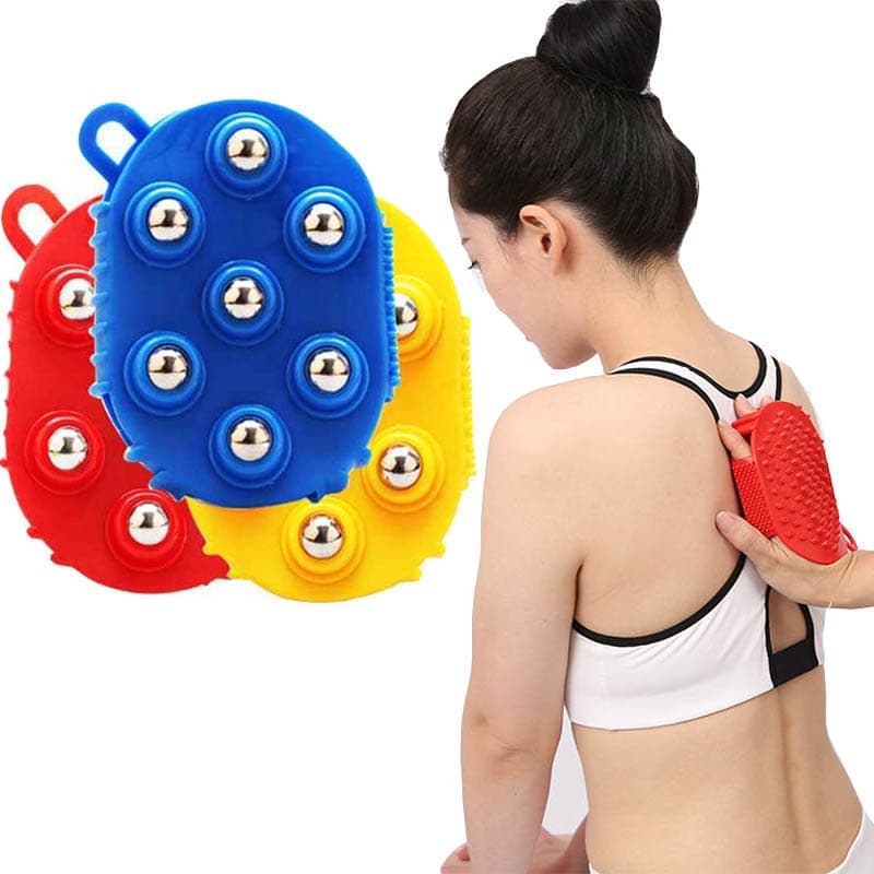 Luva Massageadora Corporal Com As Mãos Ferramenta Alívio Dores Musculares Relaxa Estética 7 Esferas 360º  Manual.