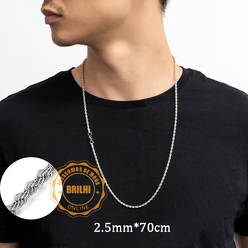 Colar Corrente cordão trançado aço Inox feminino /masculino 70cm