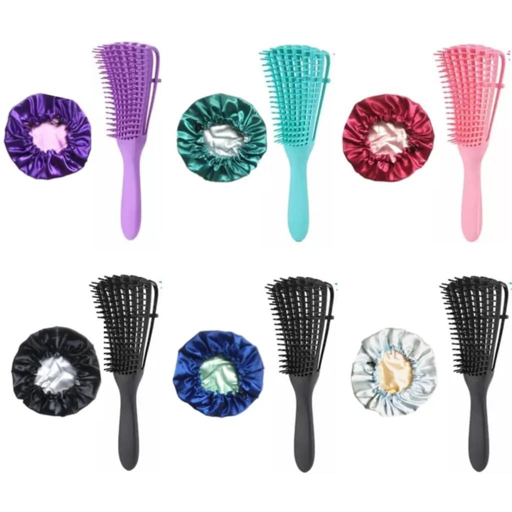 Kit 1 Escova Polvo + 1 Touca de Cetim Cuidados Com o Cabelo