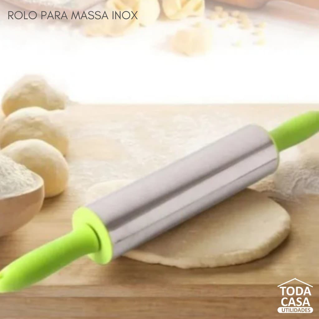 Rolo Para Massa Portátil, Rolo Para Massa Inox Giratório, Rolo Para Massa Antiaderente