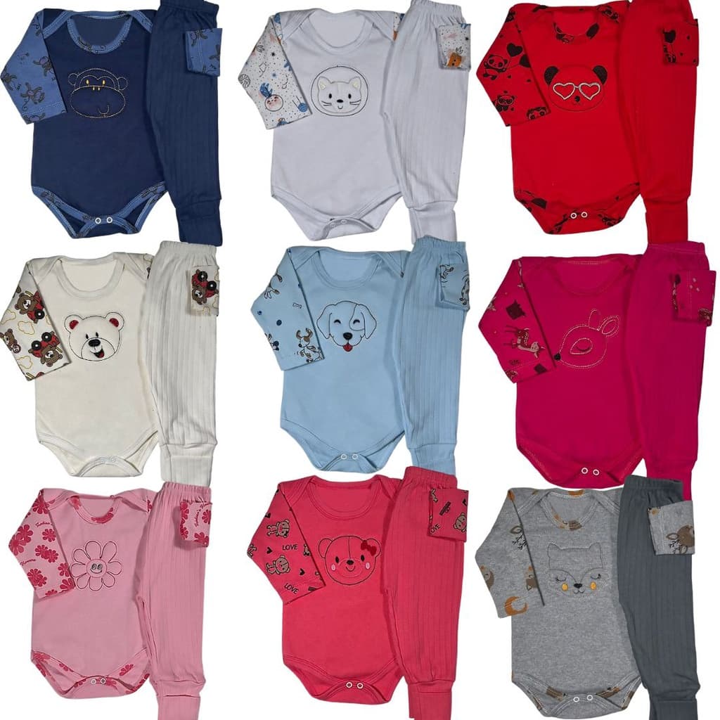 Kit 6 Pçs Body Bordado Mijão Canelado Bebe 100% algodão Menino Menina
