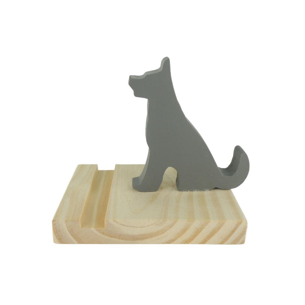 Suporte de Mesa para Celular em Madeira - Cachorro Pastor