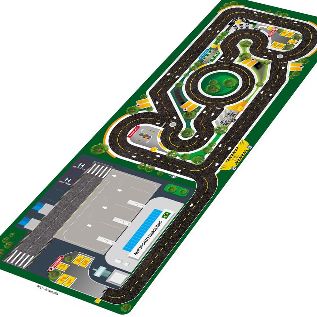 Pista HOTCARS com Aeroporto em Lona para Brincar com Carrinhos hot wheels - Pista + Aeroporto grande wheels