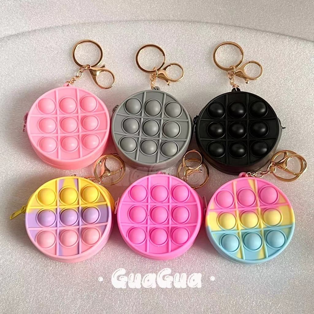 12pcs Porta Moedas de pop it/Push Pop It ti Fidget Toy Pingente de chave em bolsa de moeda ATACADO