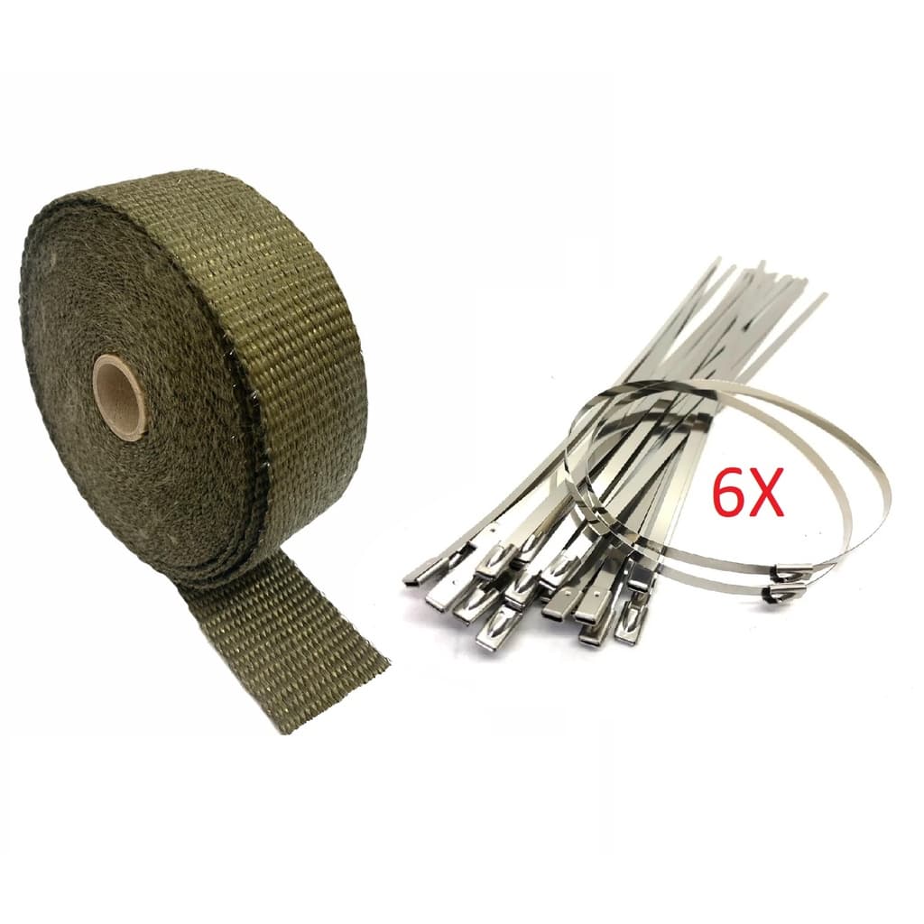 Fita Manta Termica Termotape Titanium 10 Metros + 6 Abraçadeiras para Escapamento Carro e Moto
