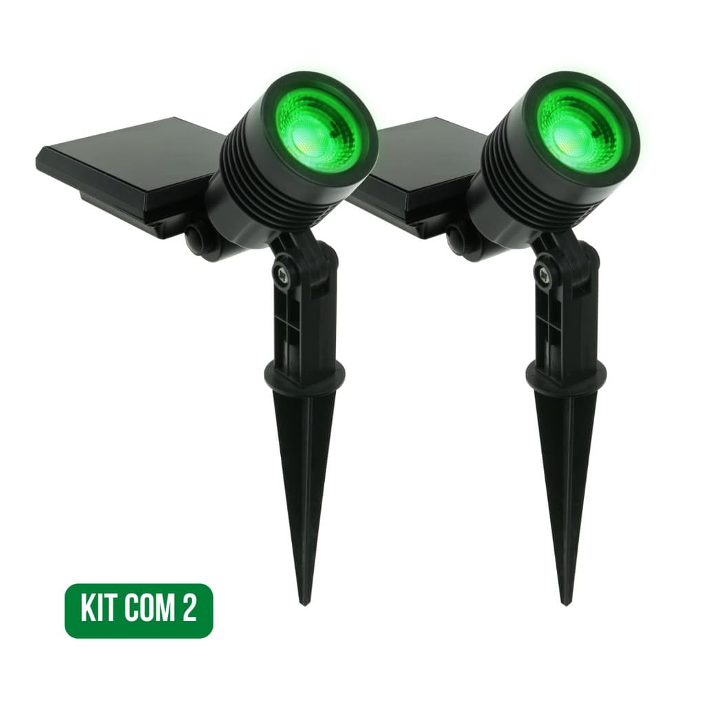 Kit 2 Espeto Refletor Led Solar Externo Jardim Pro10LM Verde