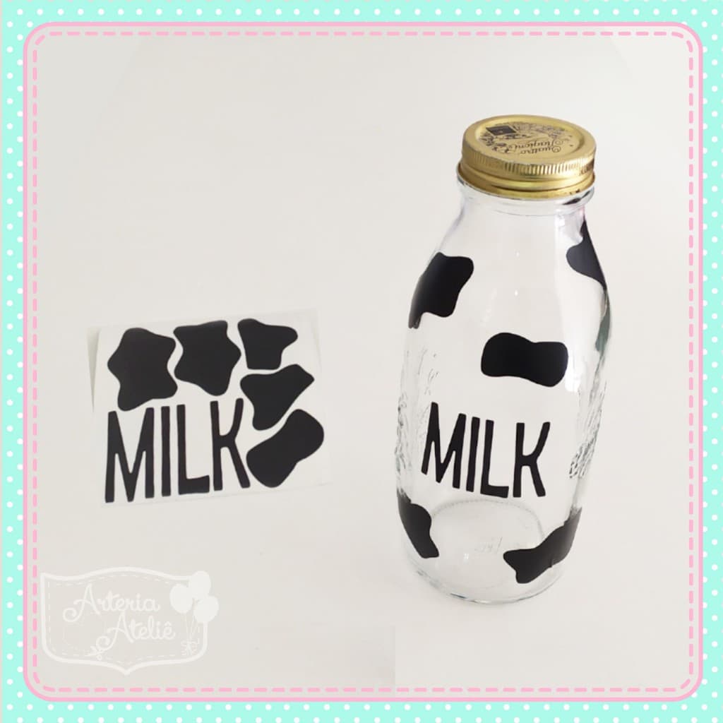 Adesivo manchinhas de vaca garrafa de leite - vaquinha cantinho do café decoração cozinha farm house milk