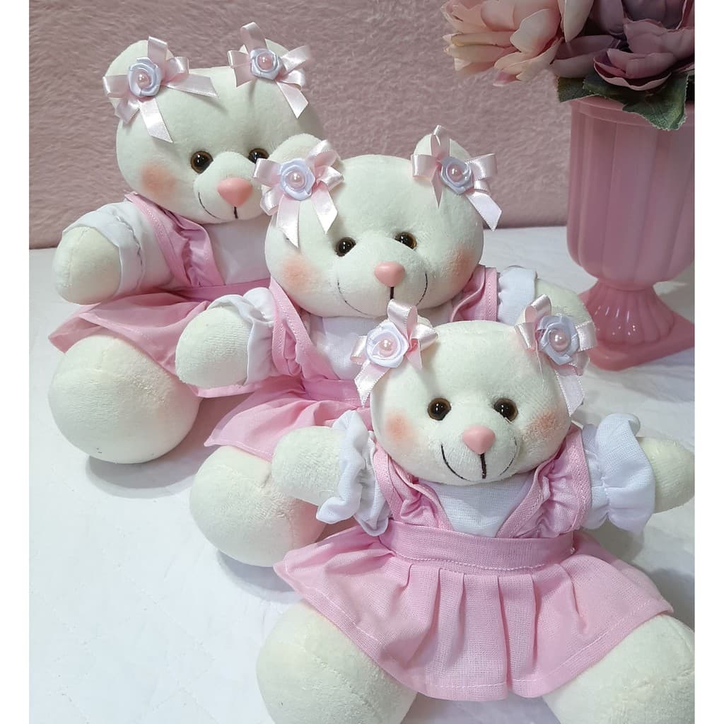 Ursinhas para Nicho Suspensório Rosa Decoração Quarto Bebê 3 unid