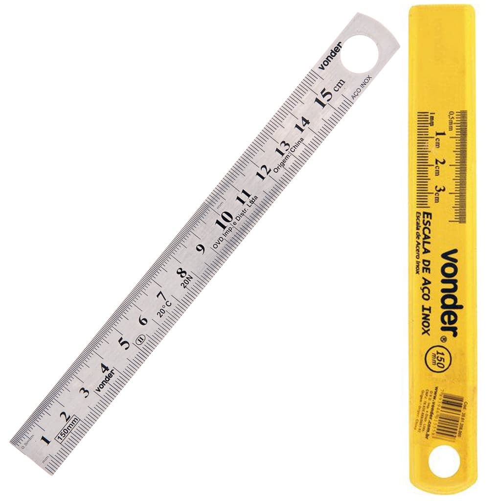 Escala profissional de aço inoxidável 60cm regua mecanico eletricista carpinteiro escolar - Vonder
