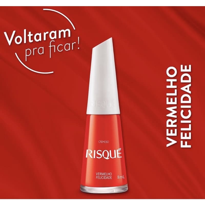 Esmalte Risqué Vermelho Felicidade cremoso - Hipoalergênico 8ml
