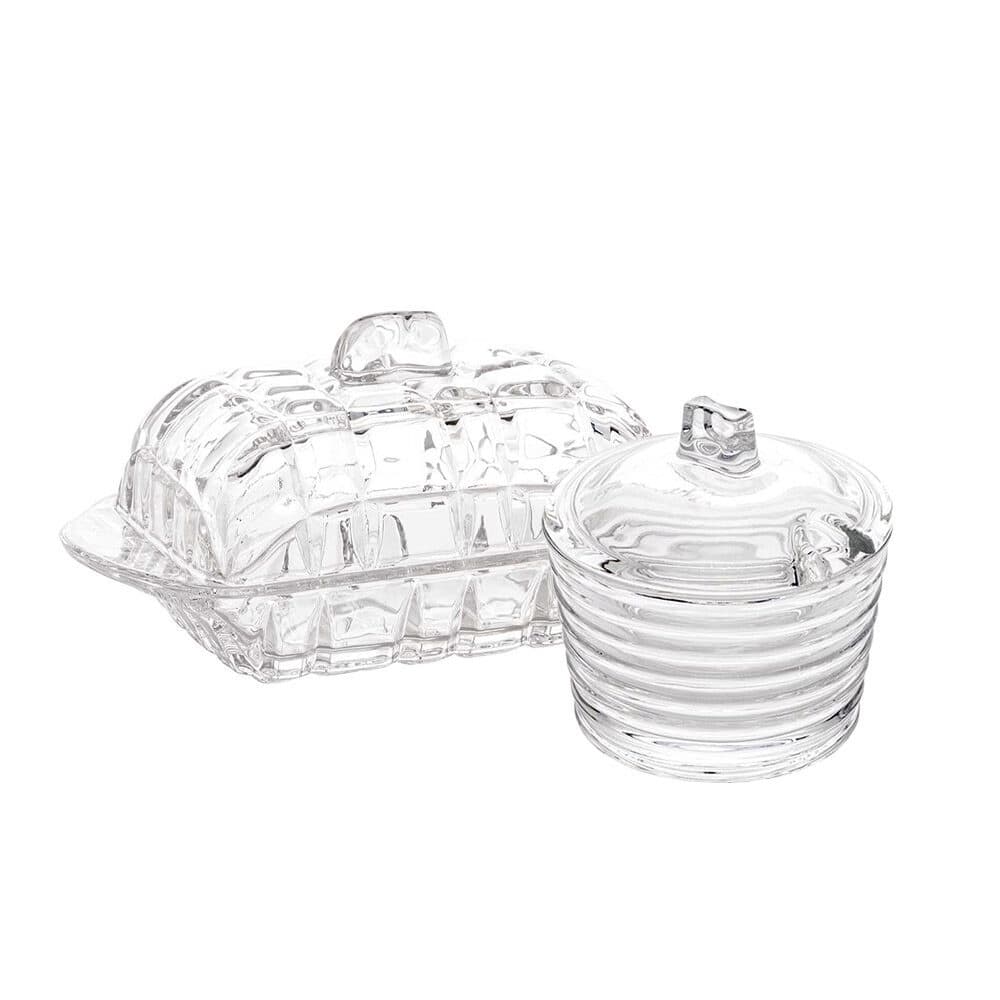 Kit Manteigueira Cristal + Açucareiro Cristal Colmeia