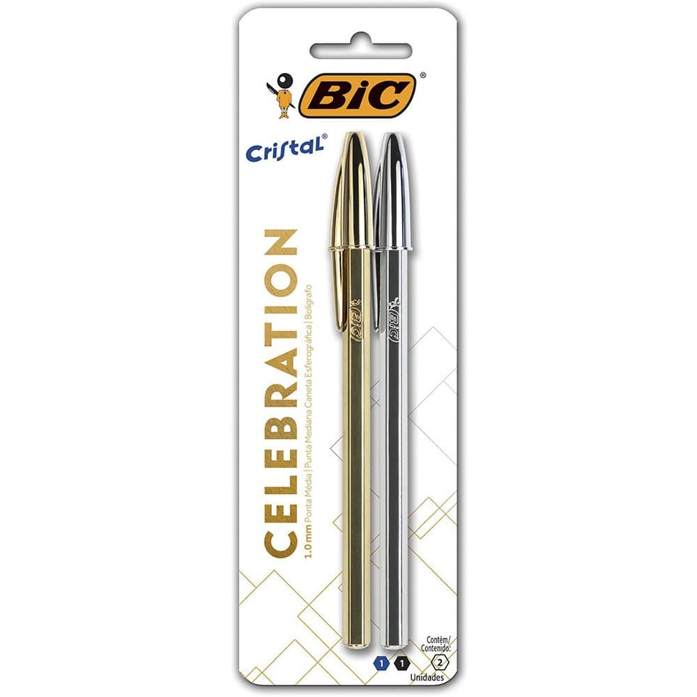 Caneta Bic Cristal Celebration Esferográfica Dourada E Prata Lacrado