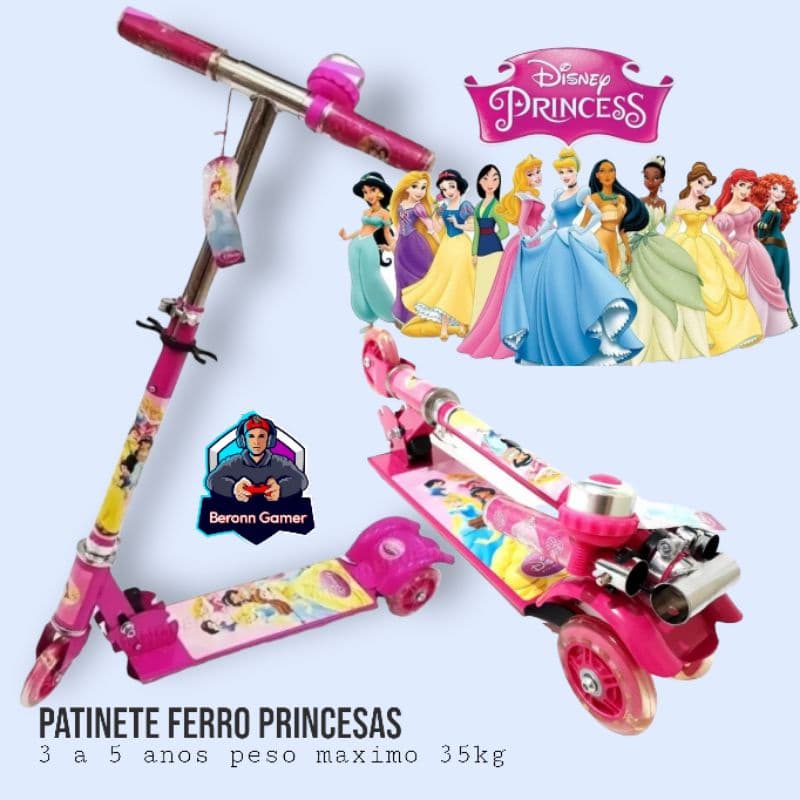 Patinete Infantil *  Ferro * Princesas 3Rodas S/ Led e Buzina