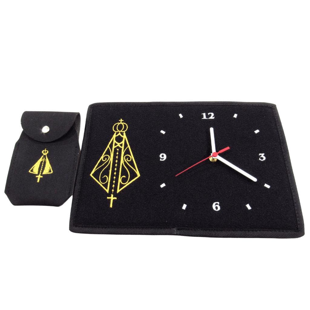 Kit Relogio De Parede N. Sra. Aparecida Bordado + Capinha Para Celular
