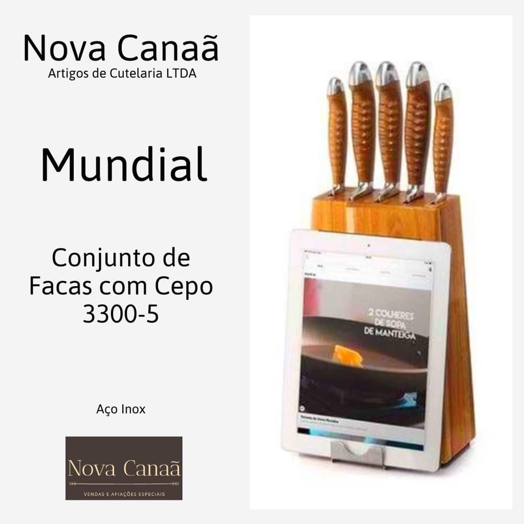 Conjunto De Facas Com Cepo 3300-5 Mundial-Renaissance