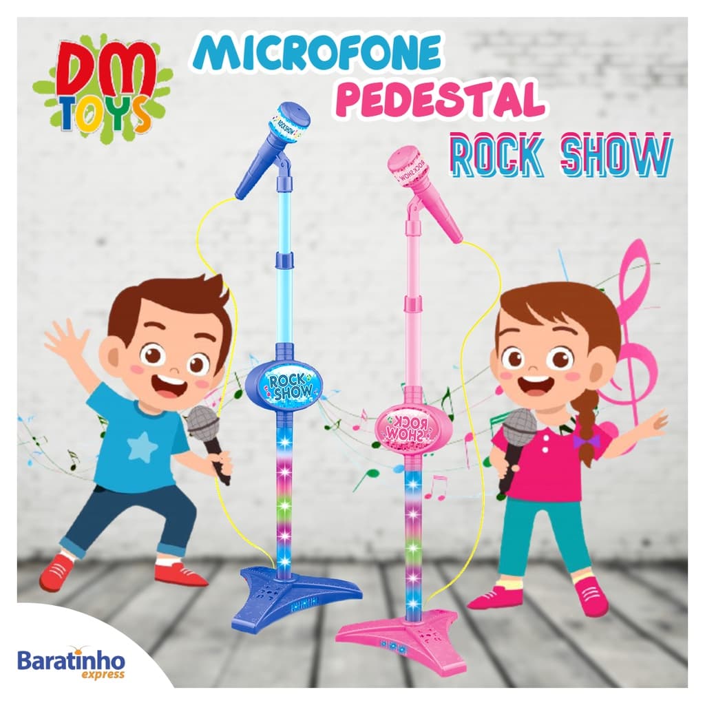 Microfone Infantil C/ Pedestal Som e Luz Conecta Ao Celular