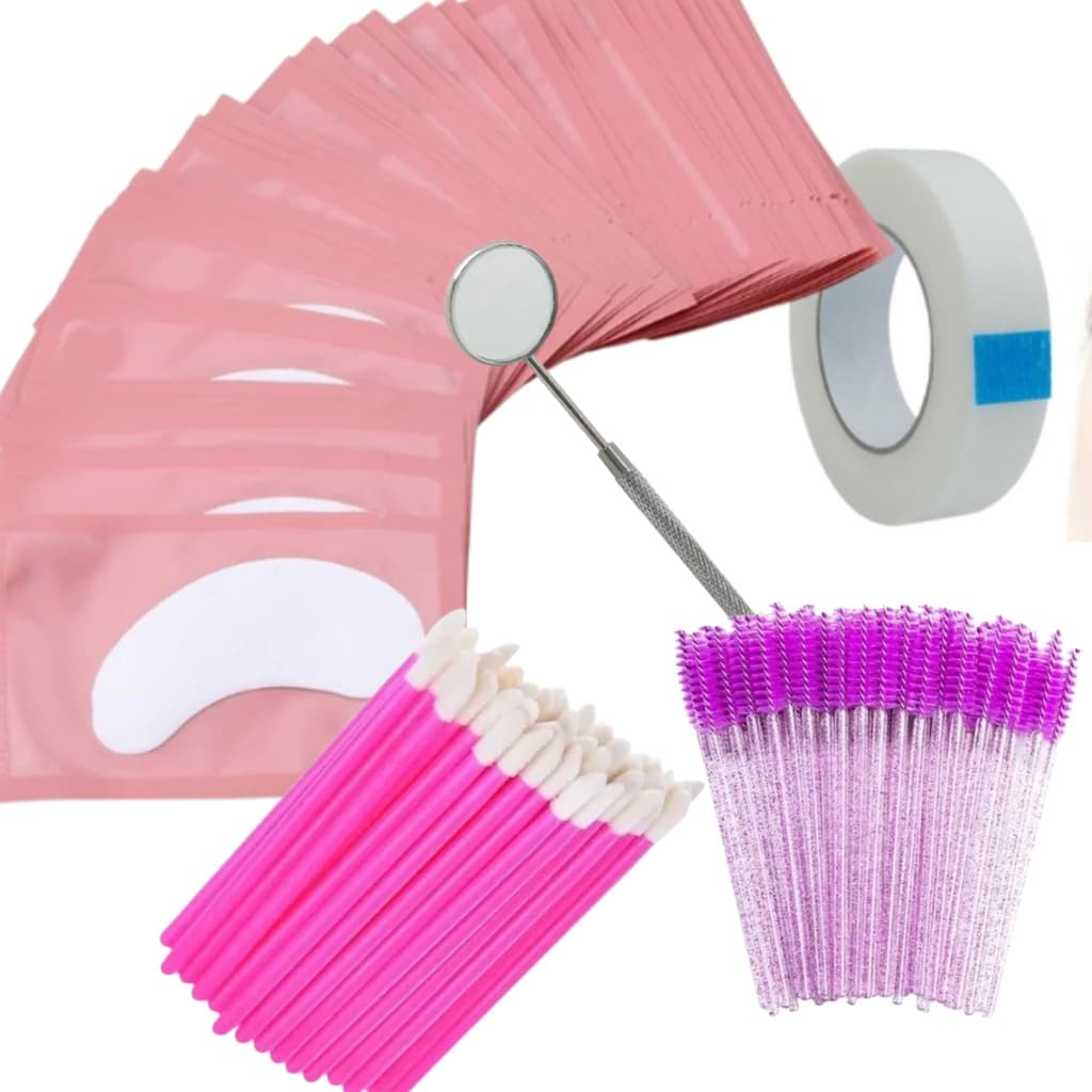 Pad Kit 50 Pares de Gel Pad + 50 Escovinhas + 50 Aplicador de Batom Descartável +  Fita Transpore + Espelho Precisão