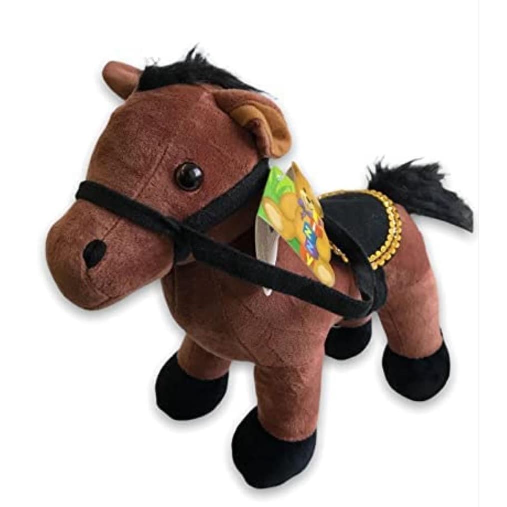 Cavalo De Pelúcia Com Sela 25Cm Lindo Macio MARROM ESCURO