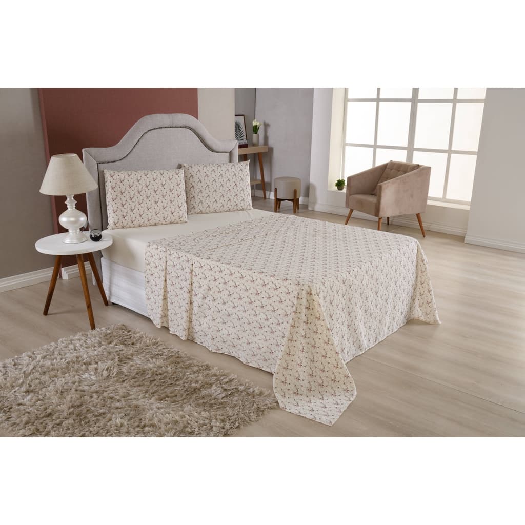 Jogo Len莽ol 4 Pe莽as Percal 180 Fios Len莽ol Superior Estampado Casal Promo莽茫o