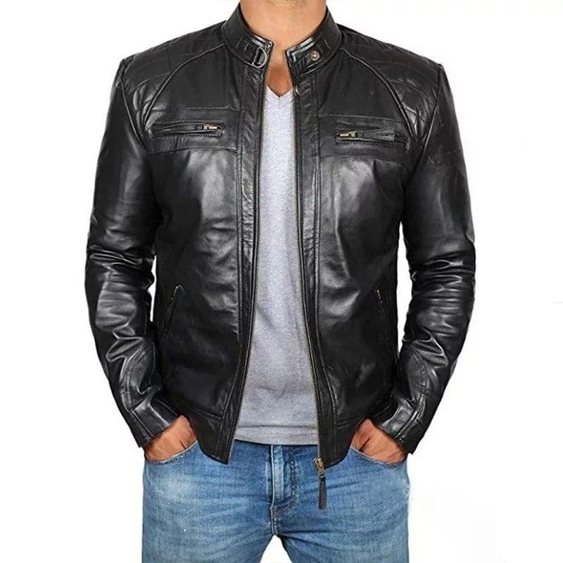 Jaqueta de Couro Elegante Resistente Masculina Slim Fit