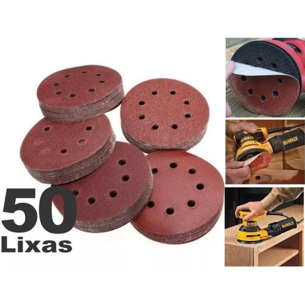 Kit 50x Disco De Lixa Velcro Lixadeira Roto Orbital 125mm Escolha seu grão