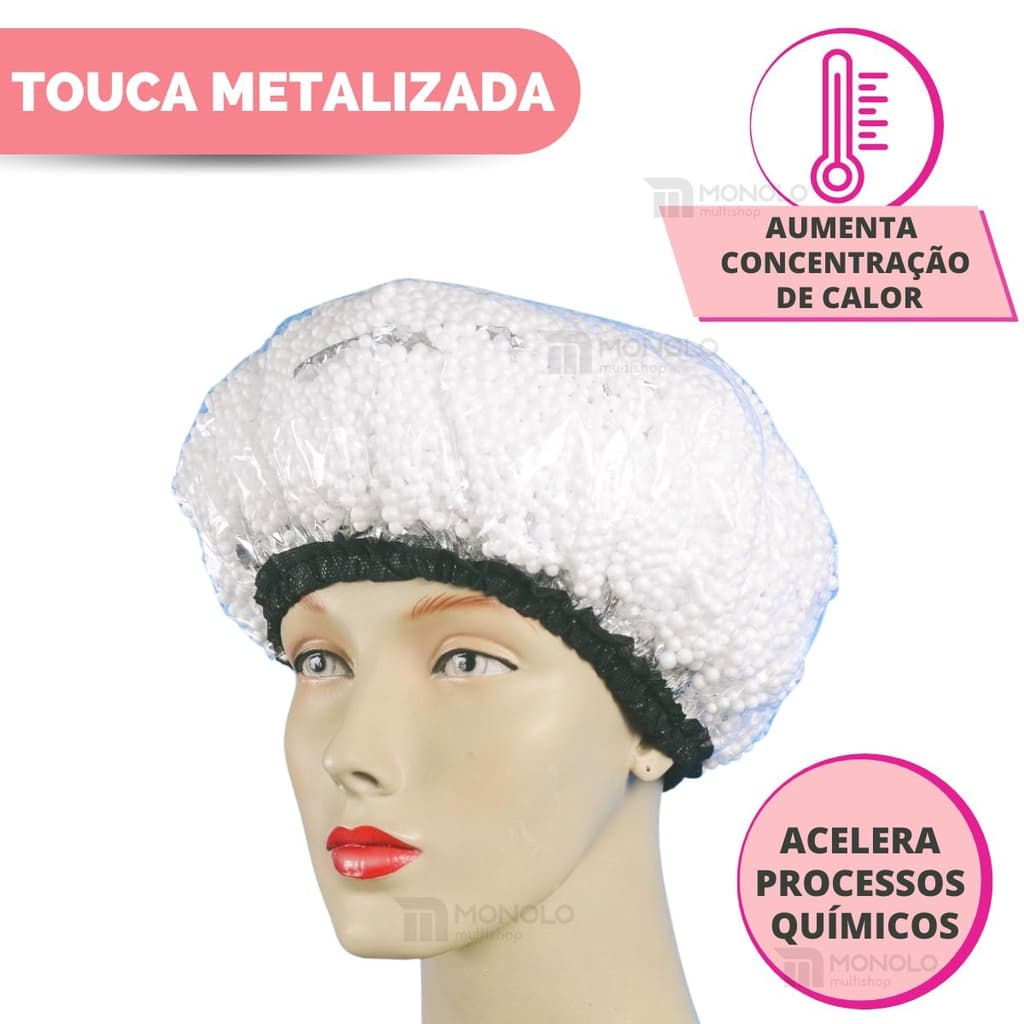 Touca Térmica Metalizada c/ bolinhas isopor Hidratação Capilar Eficaz Cabelo Salão Cacheado MONOLO