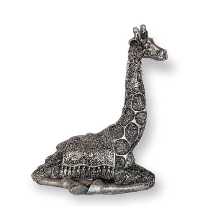 Girafa Em Resina Estatueta Luxo Animal Zoo Prata