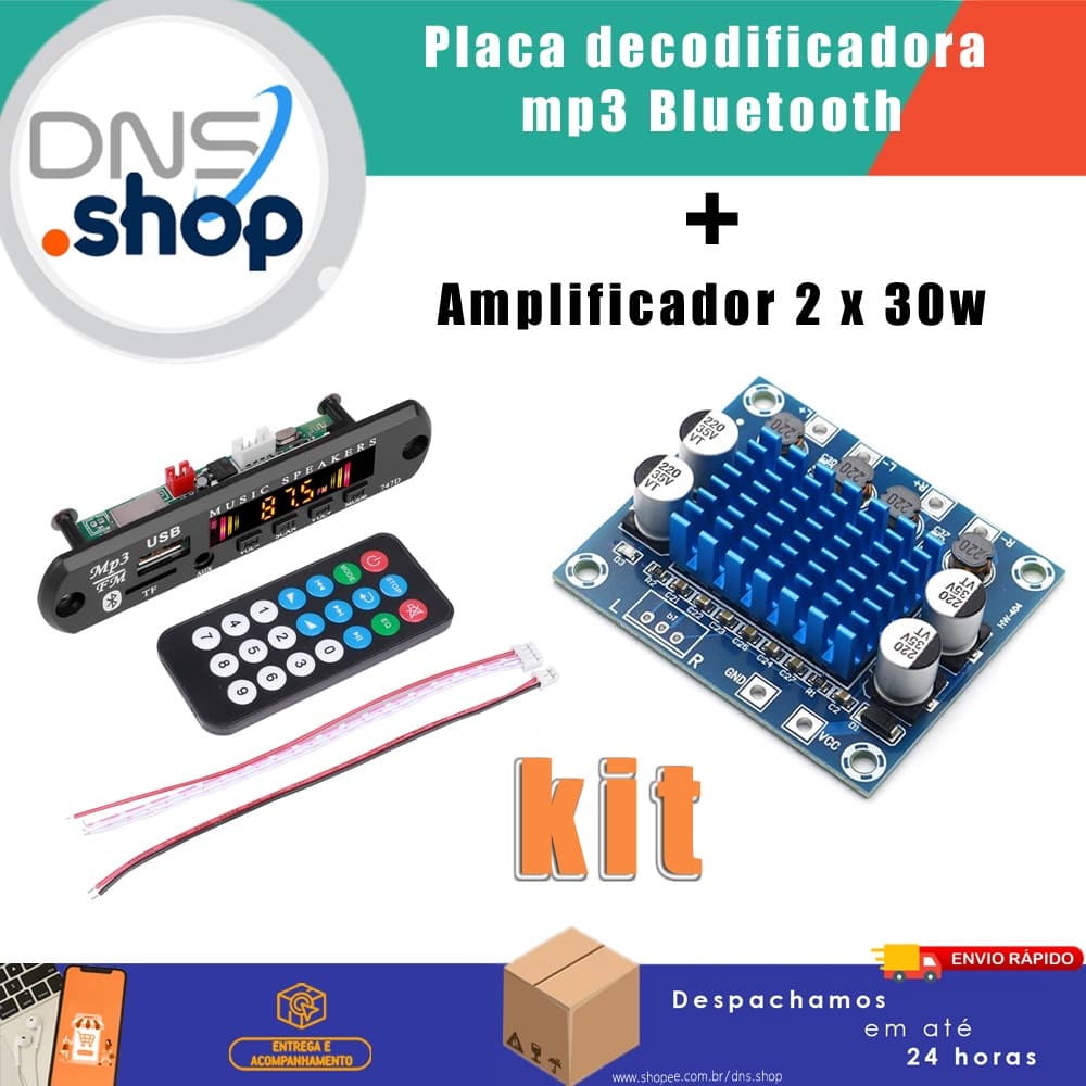Amplificador TPA3110 Estéreo 60W Mais Decodificador Mp3 Bluetooth 5.0