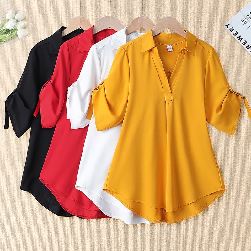 Plus Size Blusa De Chiffon Feminino Solta Camis De Mangas Cirbas Cillas / Kemeja Perepan