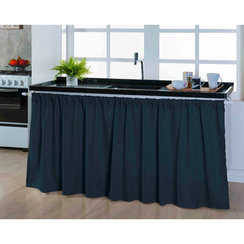 Cortina para Pia de Cozinha 1,50x0,80m | Varão Simples | Poliéster | Pronta Entrega Rápida