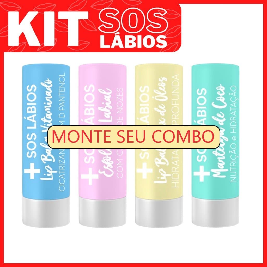 Kit com 7 Lip Balm - Mix Óleos-Lip Balm Manteiga Coco-Esfoliante Labial Casca Nozes-D-Pantenol