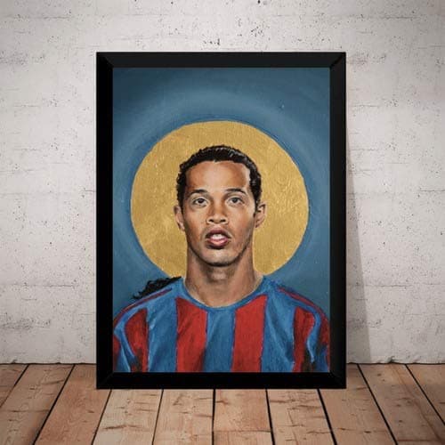 Quadro Decorativo Mosaico Futebol Ronaldinho Gaúcho Santo Bruno Peça única 60x40 Borda preta