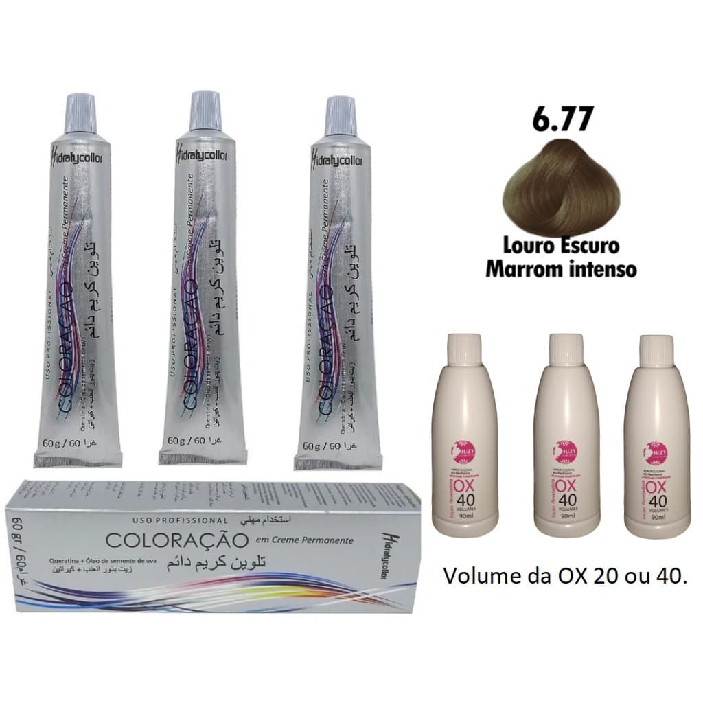 Kit 3 Coloração Maribel LOURO ESCURO Marrom Intenso N.6.77 + 3 OX 90ml Juzy