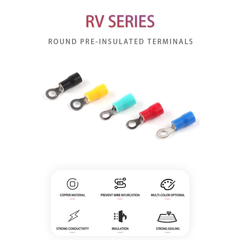 Terminal olhal RV1,25-5 pré-isolado anel fio elétrico friso terminal cabo fio conector awg 22-16 olhau crimpar TV antiga