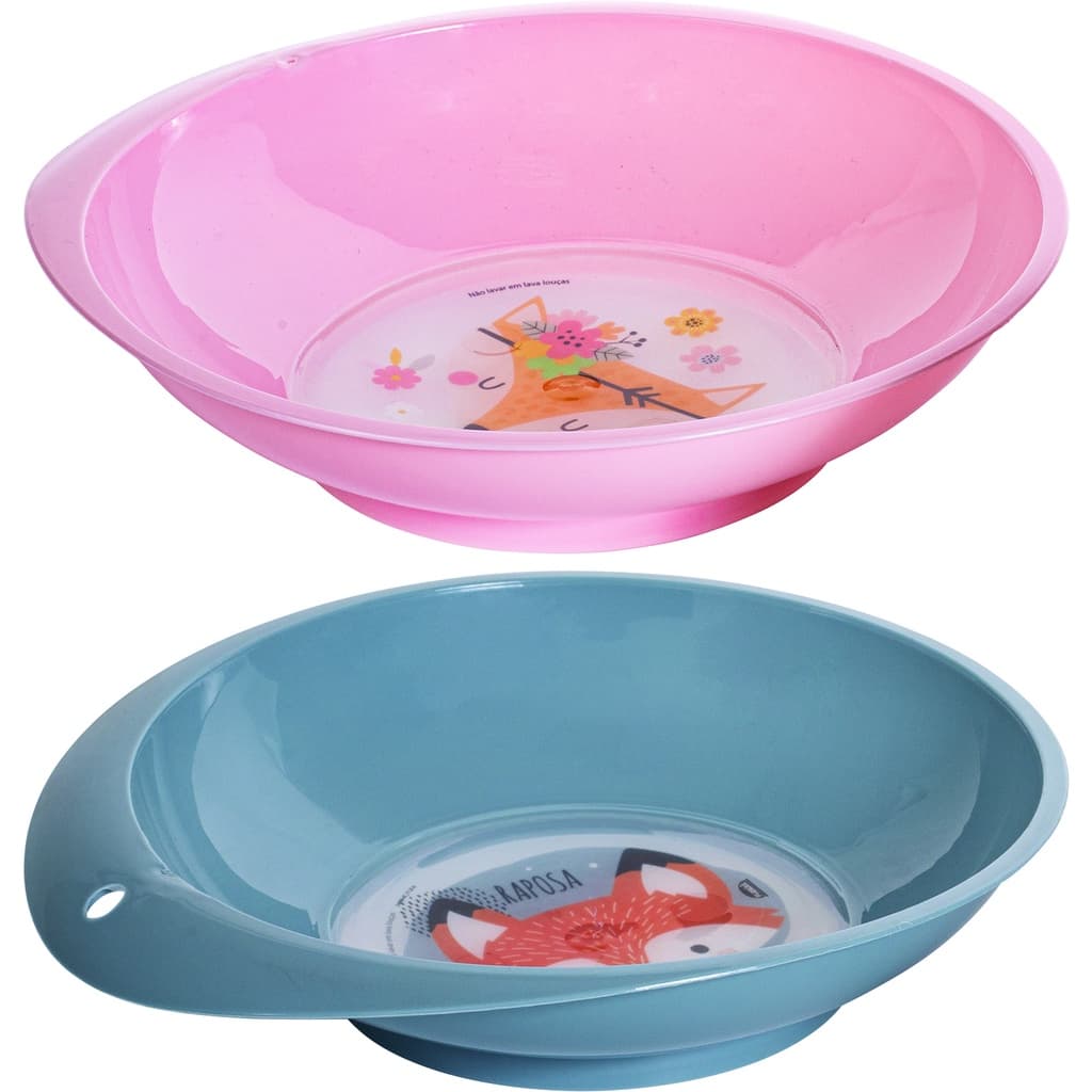 Kit 2 (dois) Pratos Infantil rosa ou azul Dec 750ml - Plasútil - próprio para bebê cor: