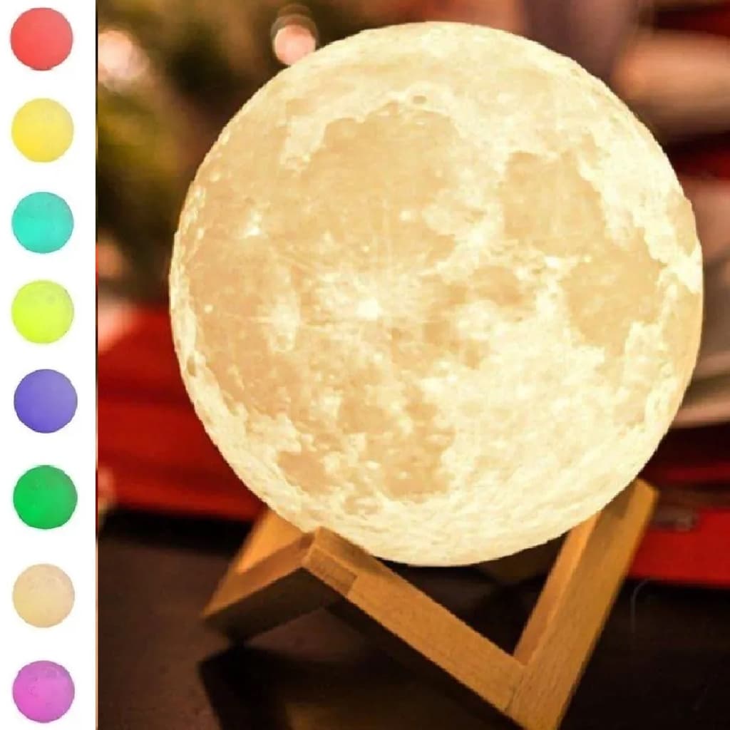 Luminária Lua Cheia 7 cores para Quarto Abajur 3D Led Decoração