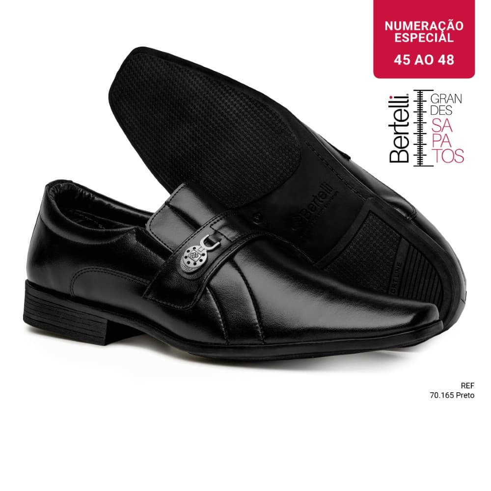 Sapato Social Bertelli Numeração Especial Liso 70165 - Preto