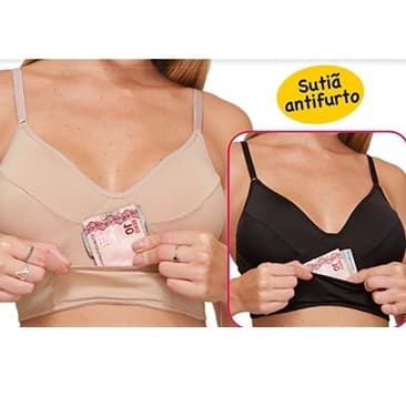 SUTIÃ ANTIFURTO COM BOLSO DE SEGURANÇA NÃO TOQUE NO MEU CELULAR