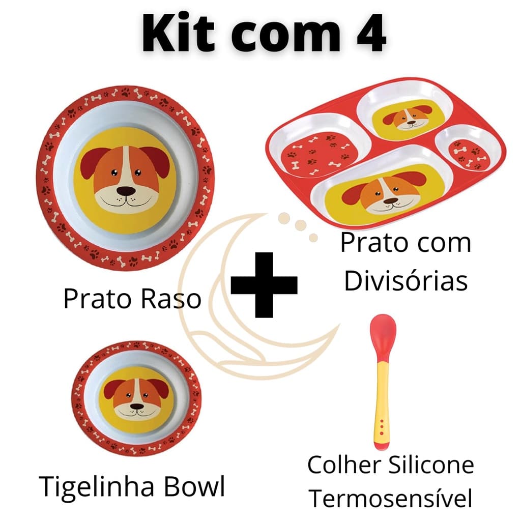 Kit Infantil Com 4  Itens Refeição Completa  Diversos Personagens Prato Infantil Pratinho
